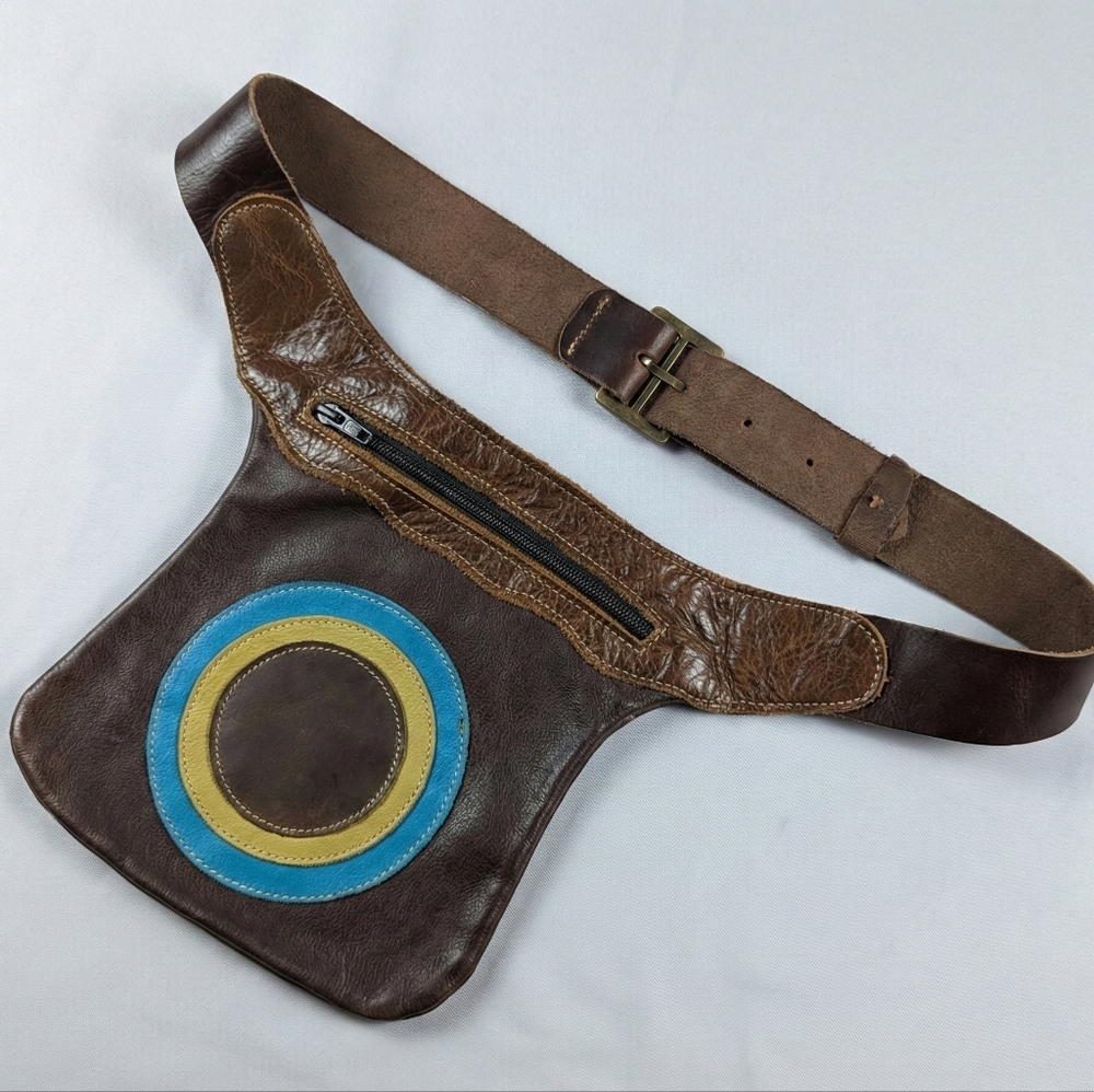 Leather Hip Bag with Blue and Green Accents